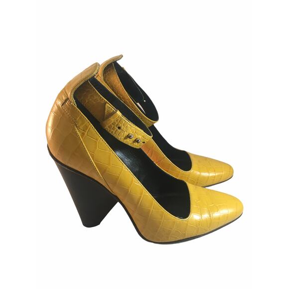 Derek Lam Tarin Yellow Crocodile Embossed Leather Ankle Strap Pumps - Picture 2 of 4